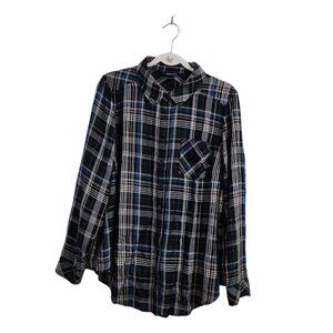 Torrid Top 1X Black Plaid Lizzie Rayon‎ Twill Button-Up Long Sleeve Shirt NWT